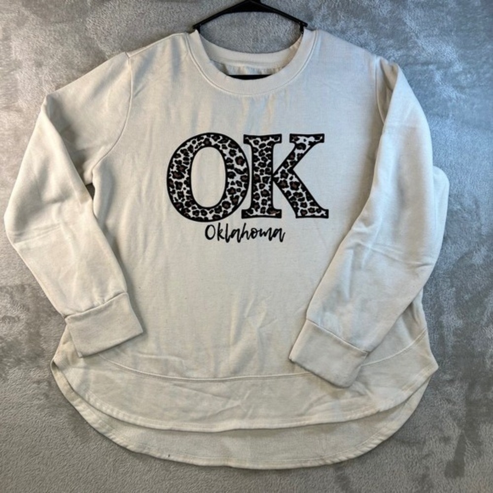 State of Mine L Oklahoma OK Leopard Print Sweatshirt Southern Comfy Boho Cheetah